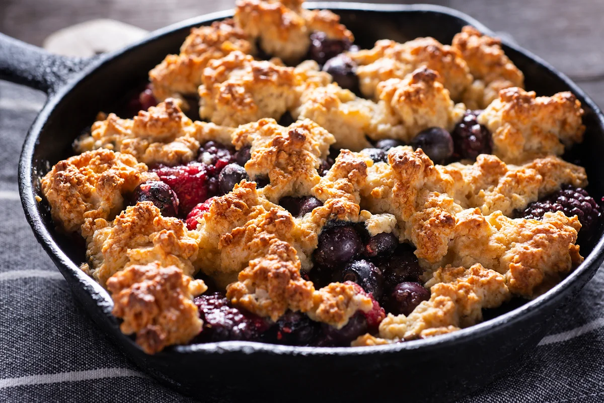 Homemade Berry Cobbler in a Cast Iron Skillet