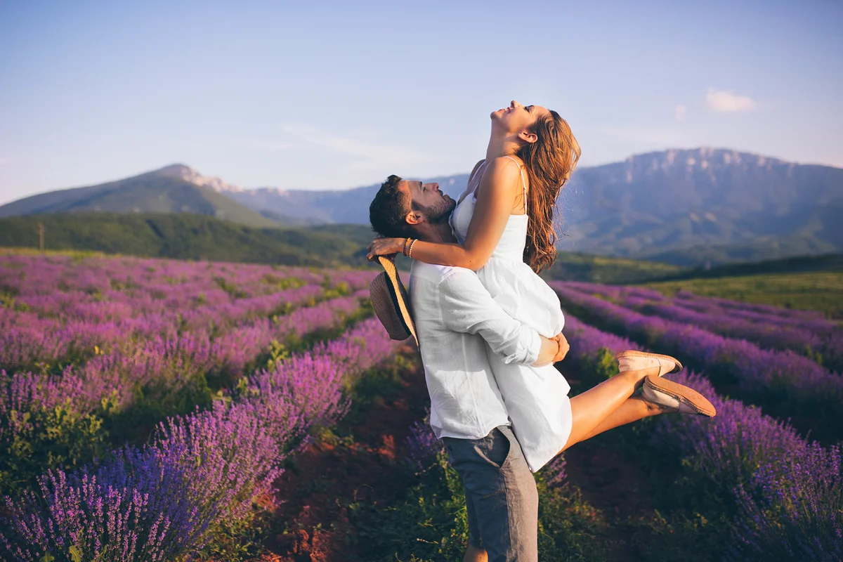 couple enjoying in their love at a lavender field