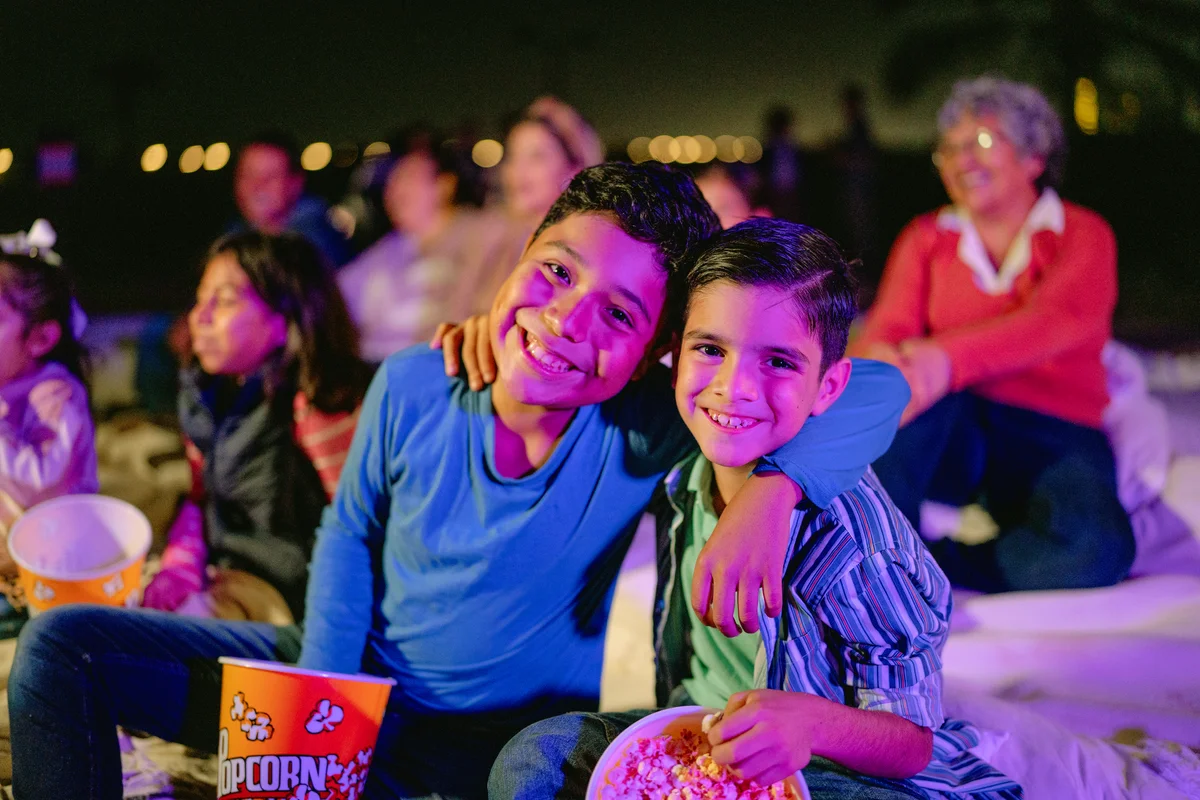 Boys at the outdoors cinema
