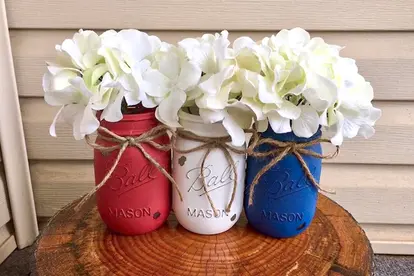 Set of 3 Patriotic Painted Mason Jars