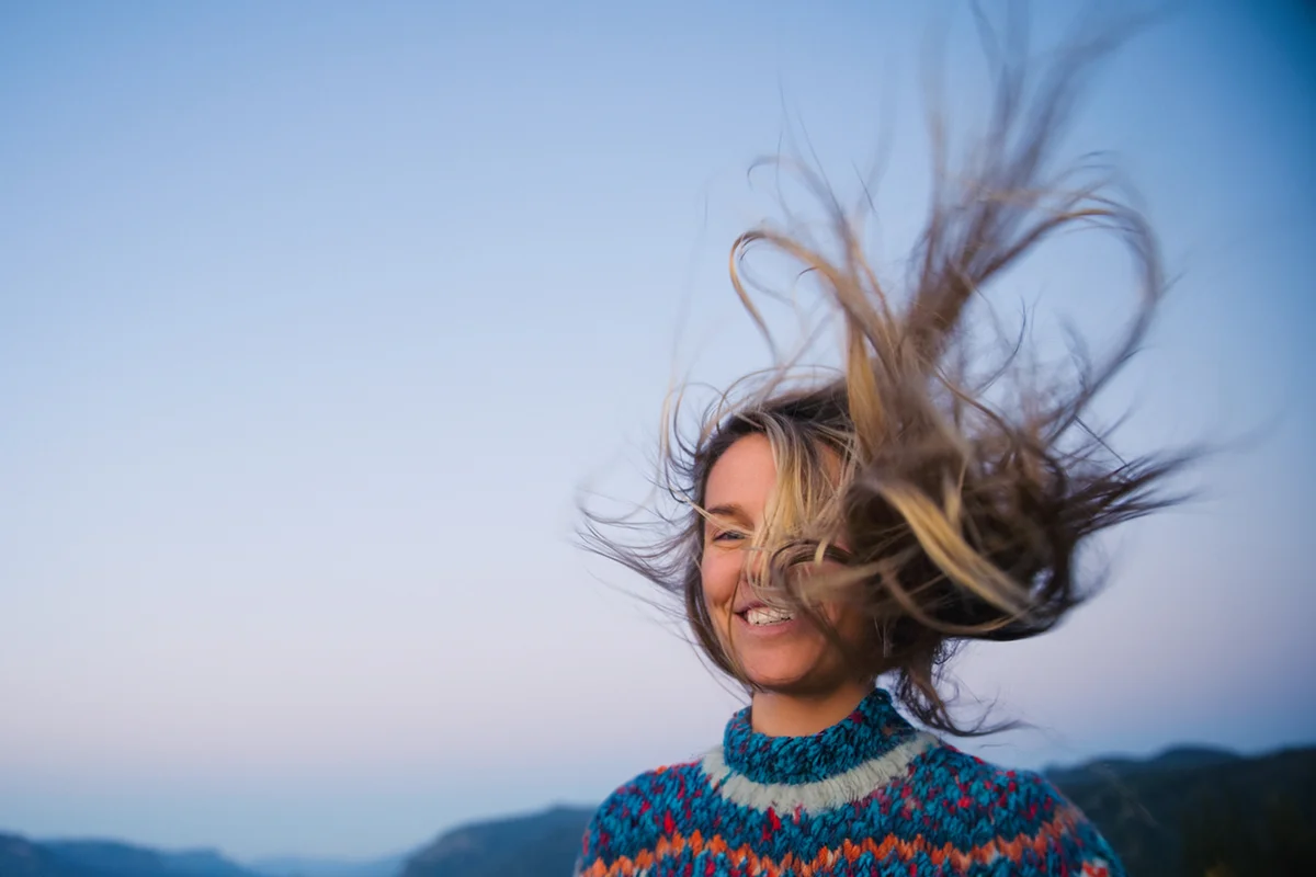 Woman's hair blowing in wind