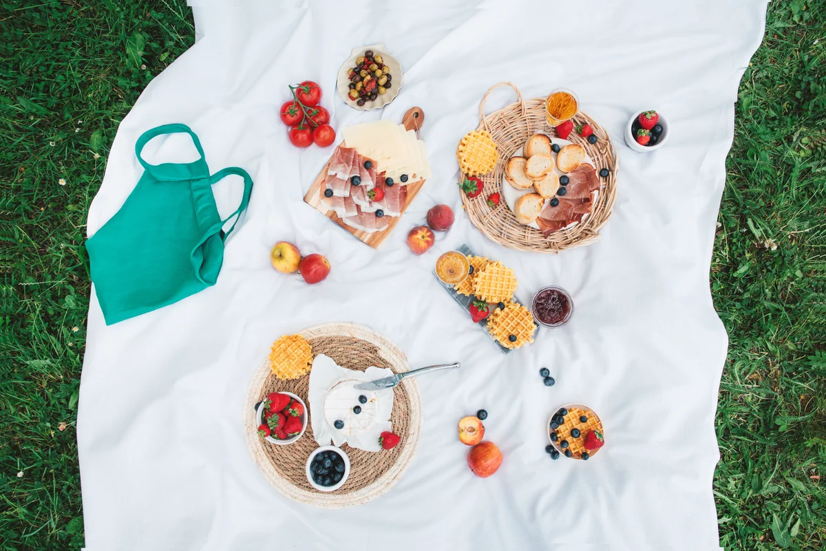 Picnic with tasty and healthy food in nature