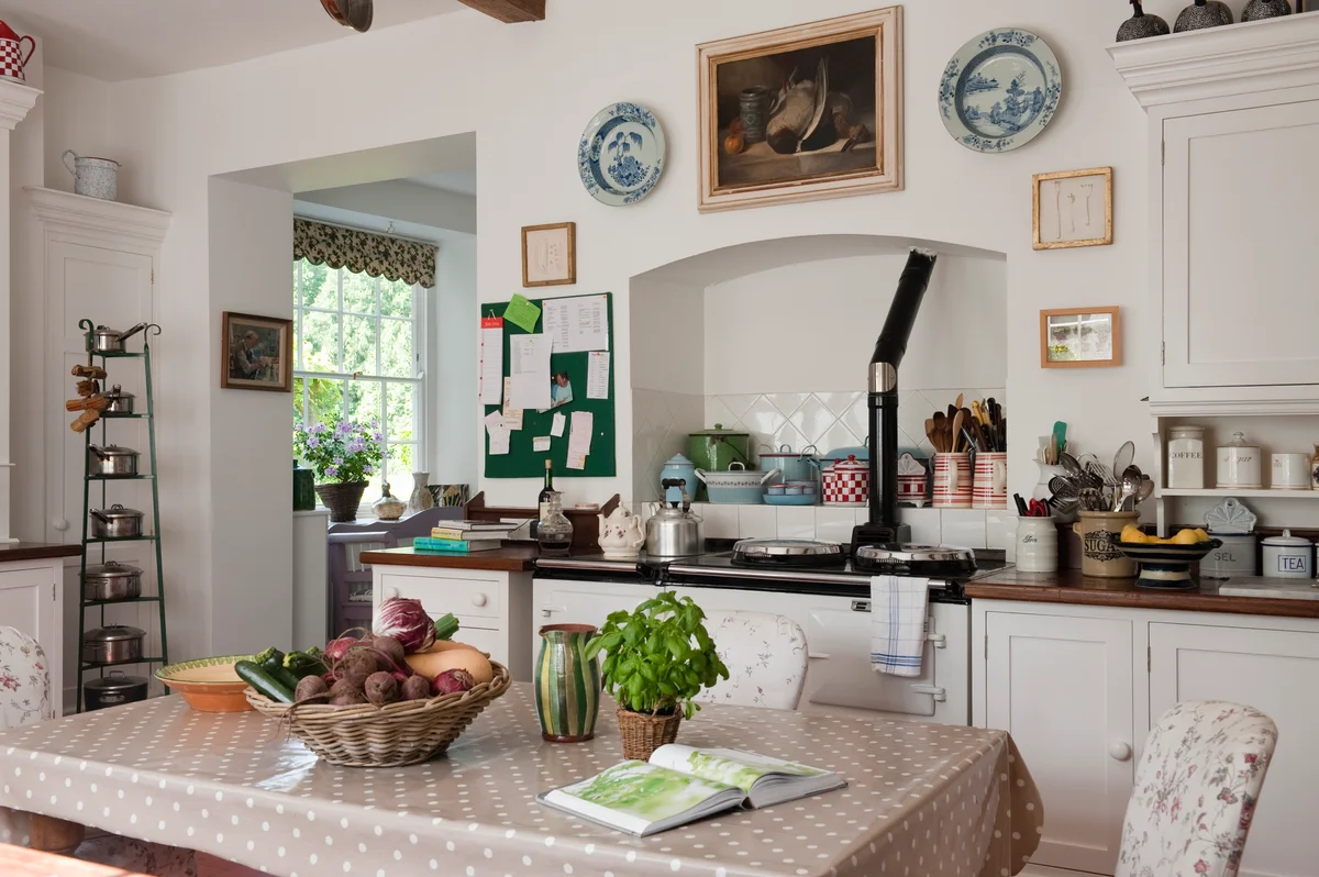 cozy kitchen with wood-burning stove