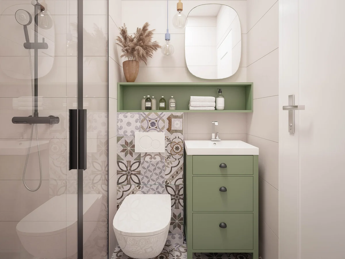 small shelf over a toilet
