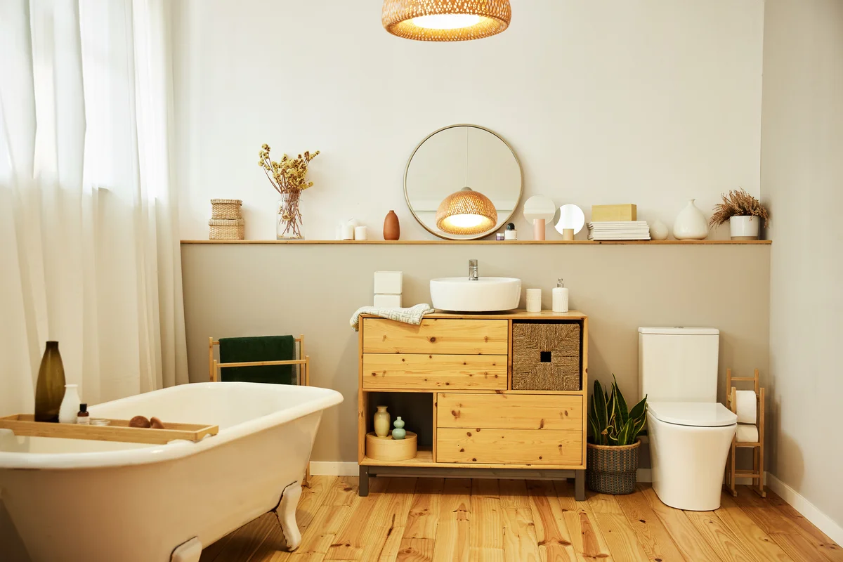 long shelf in a bathroom