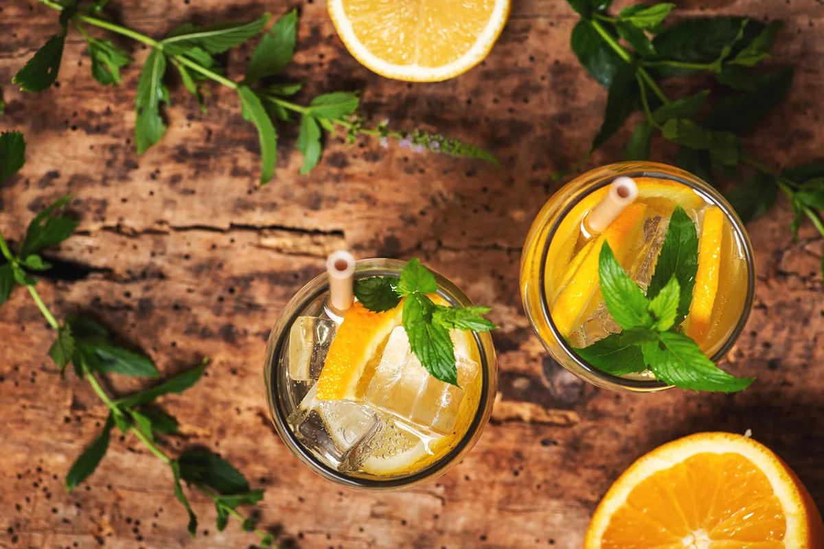 Lemonade with fruit slices infused