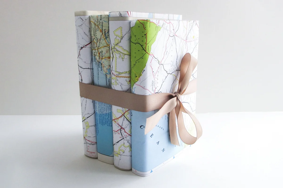 Book Set with Colorful Vintage Map Dust Jacket Covers