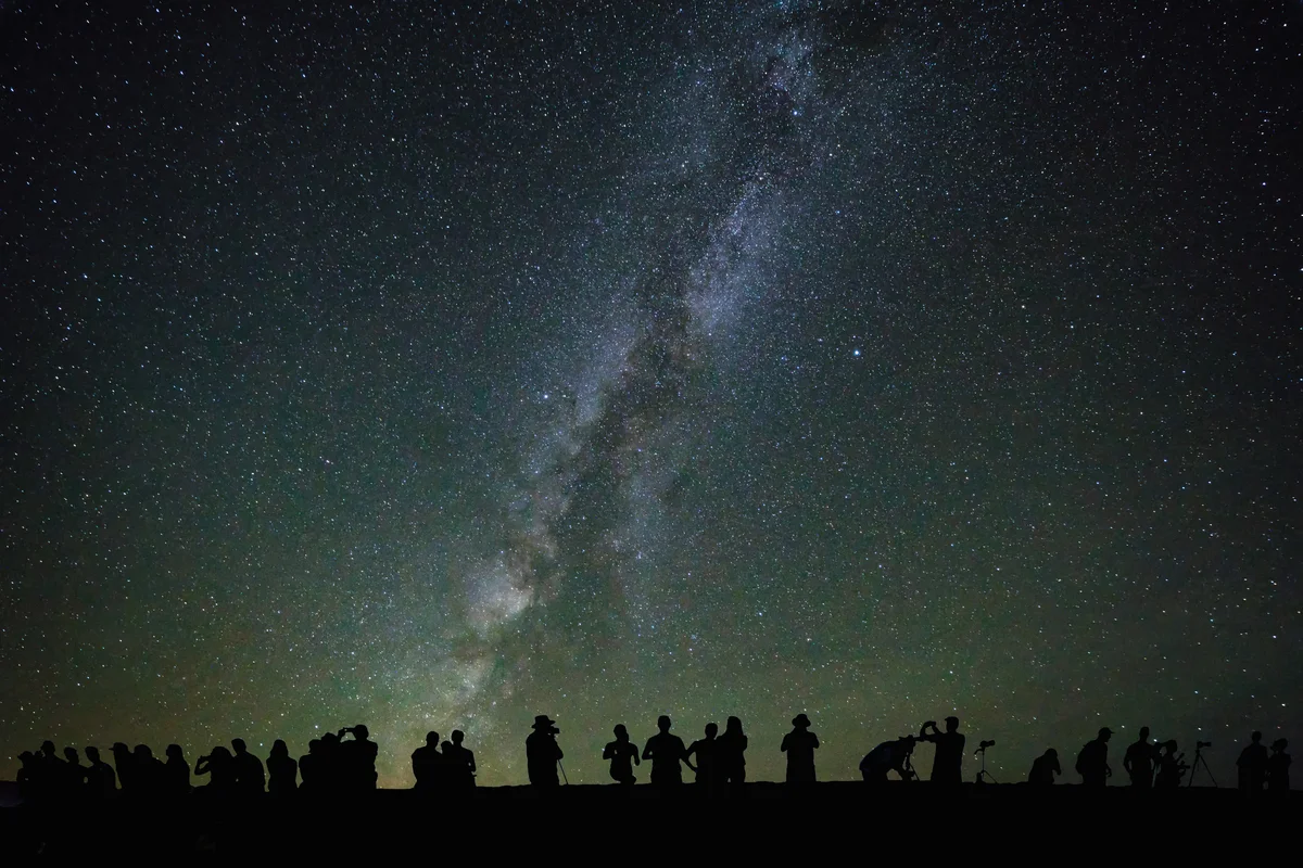 group of people star gazing