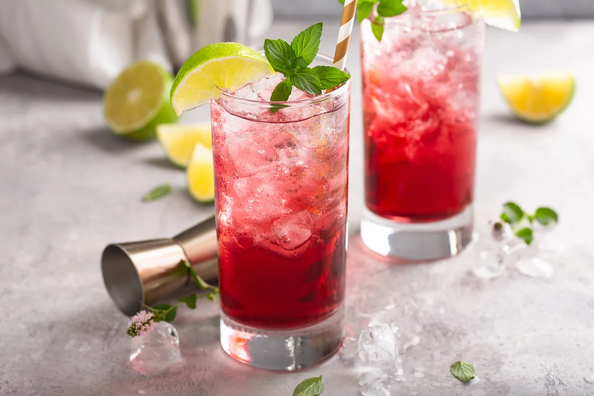 Cranberry lime cocktails in tall glasses