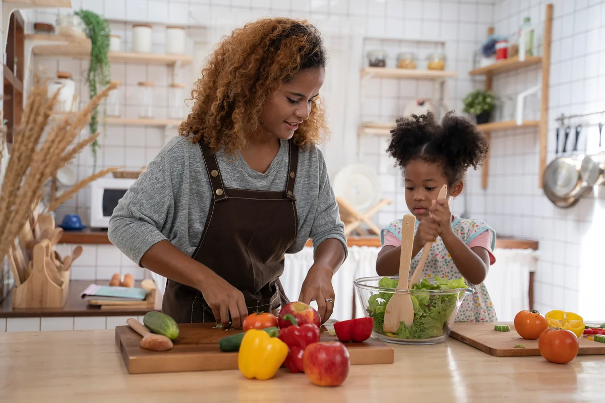 mom and daughter in kitchen
