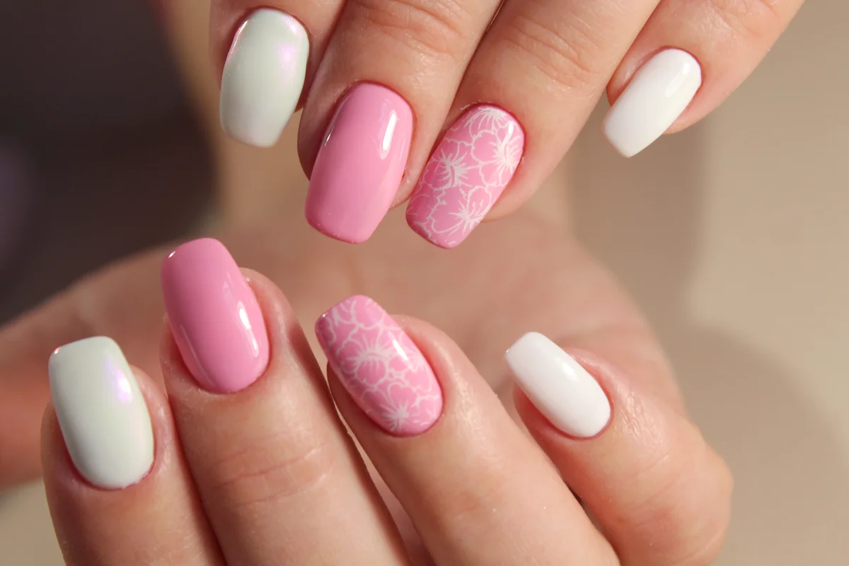 Pink Florals Nails