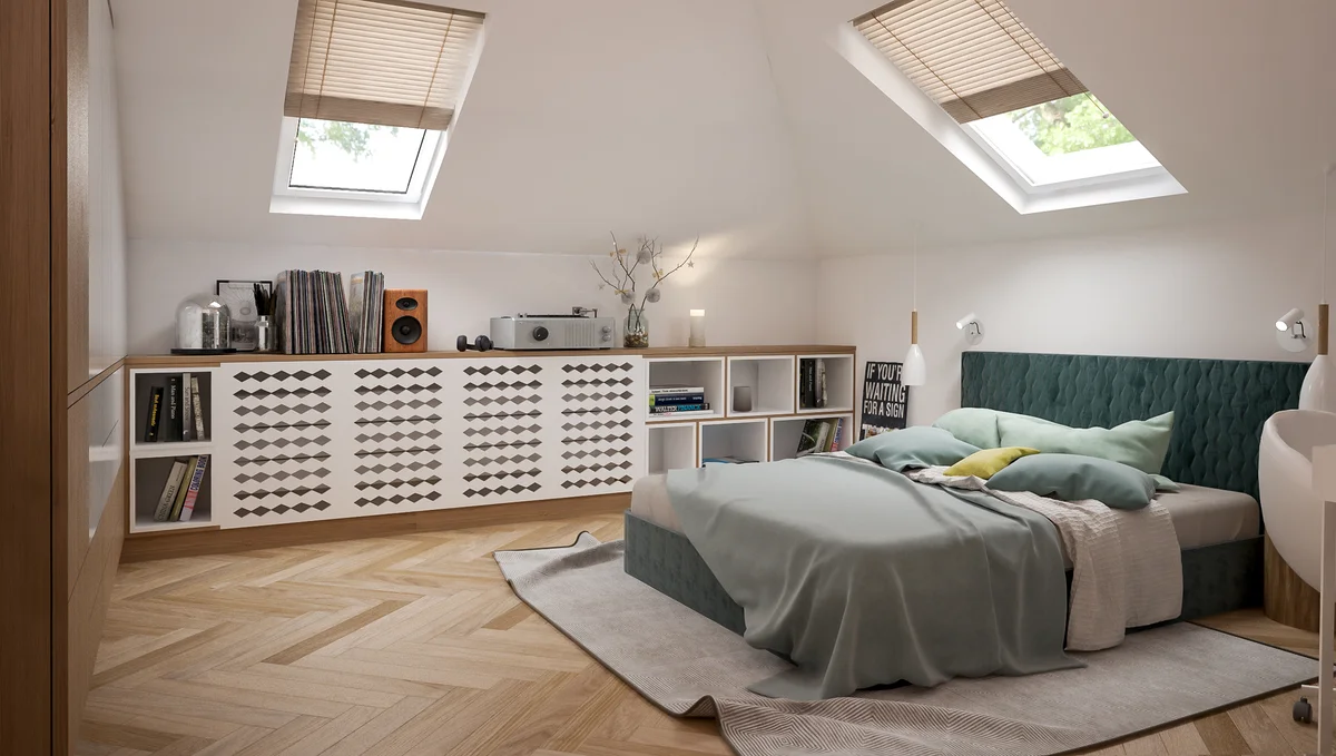 dorm room under eaves