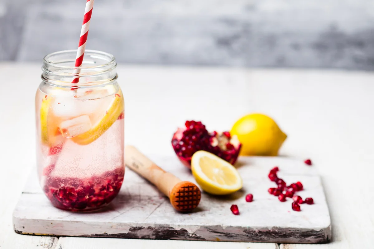 Fruit infused water with lemon slices