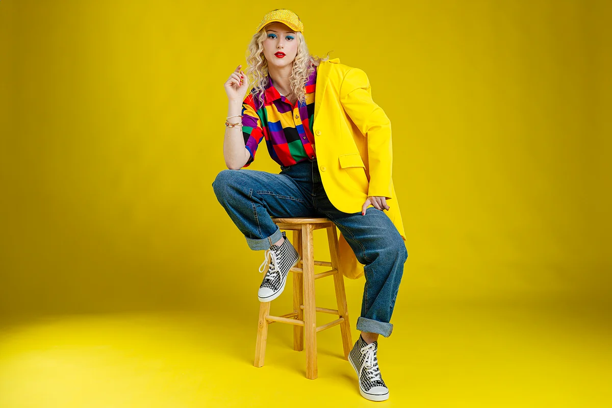 Beautiful woman wearing colorful shirt