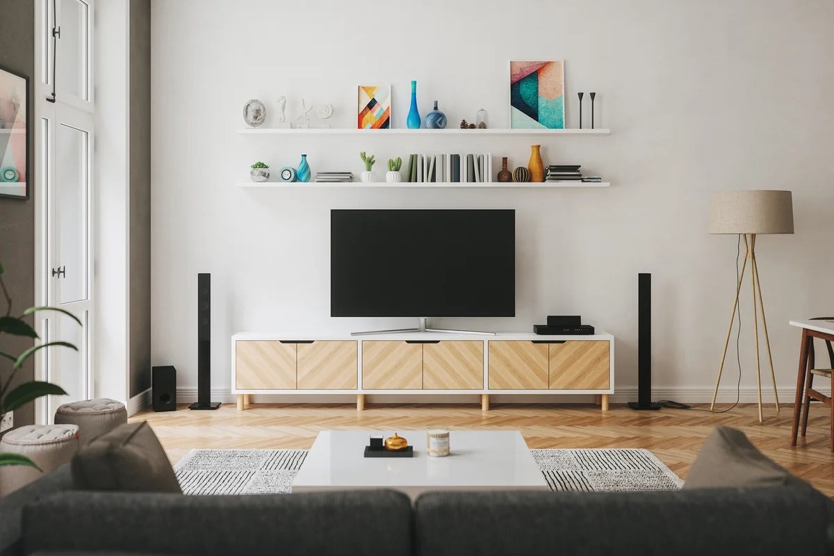 Scandinavian Style Modern Living Room With Entertainment Center