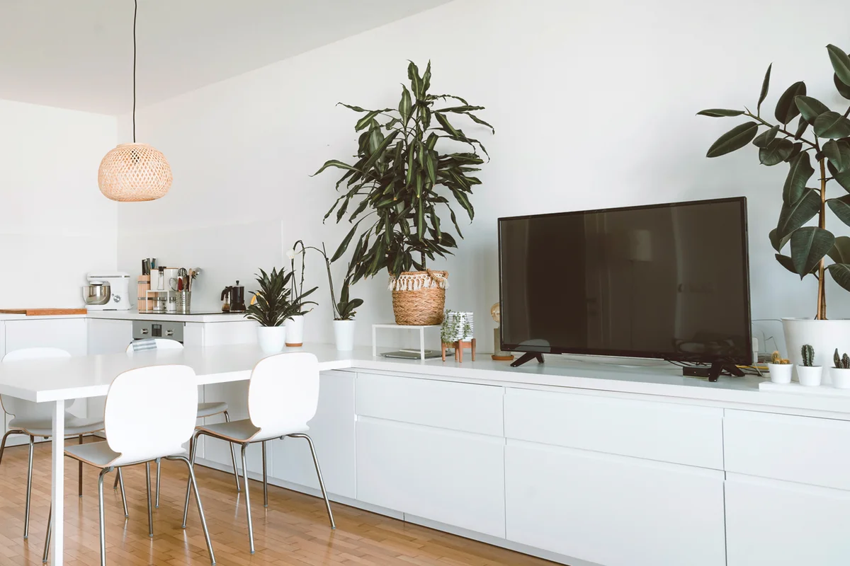 Modern interior of a one bedroom apartment living space