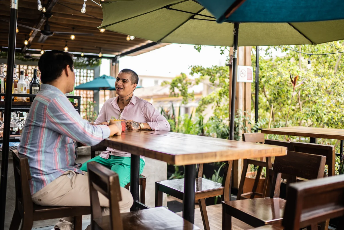 couple at a rooftop bar