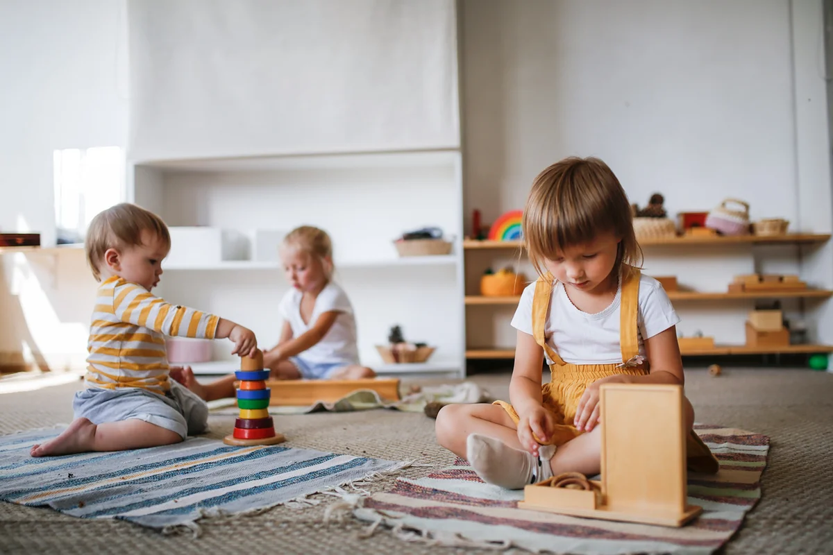 Children focus on playing with eco-friendly natural toys