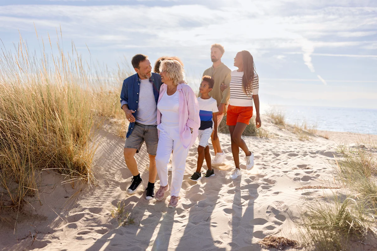 family walking on beach
