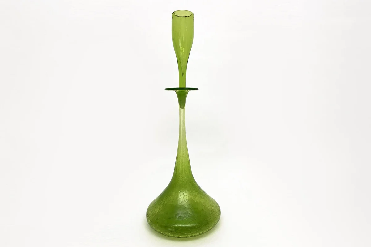 Vintage Blenko Crackle Shot Glass Decanter in Green