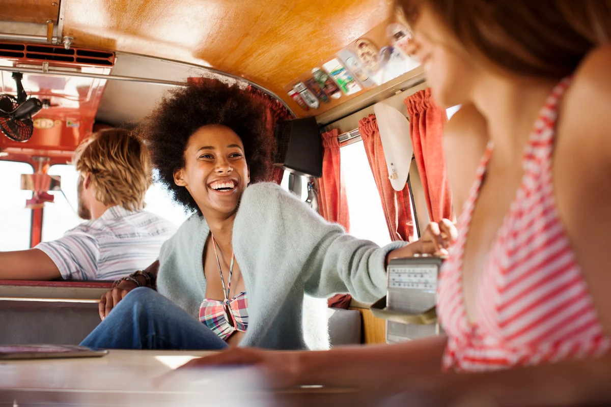 friends in a camper van