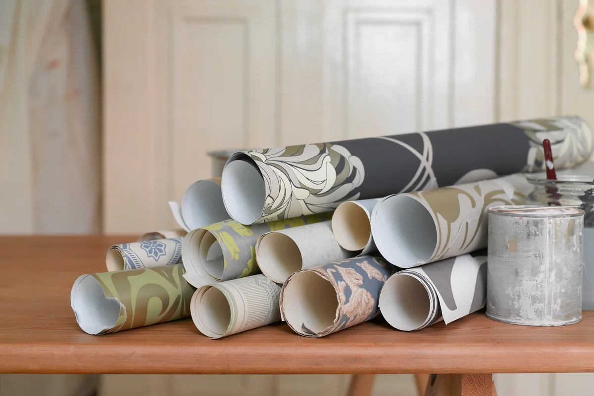 Wallpaper on decorating table