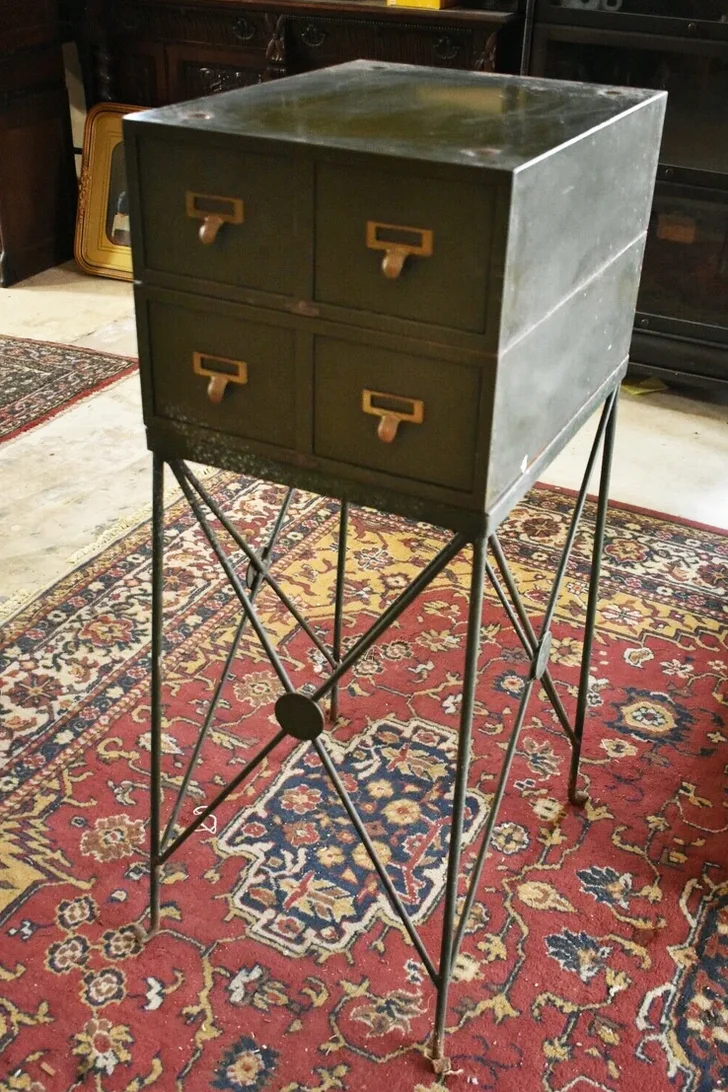 Mid Century Green Metal Stacking File Cabinet on Legs