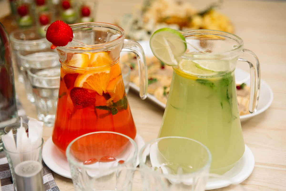 pitchers of citrus drinks