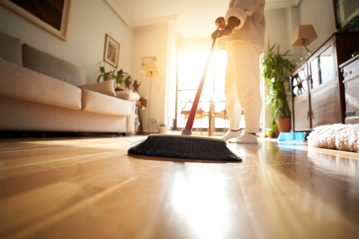 sweeping the floor