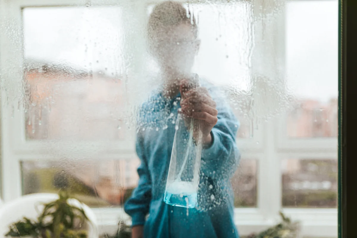spraying a window