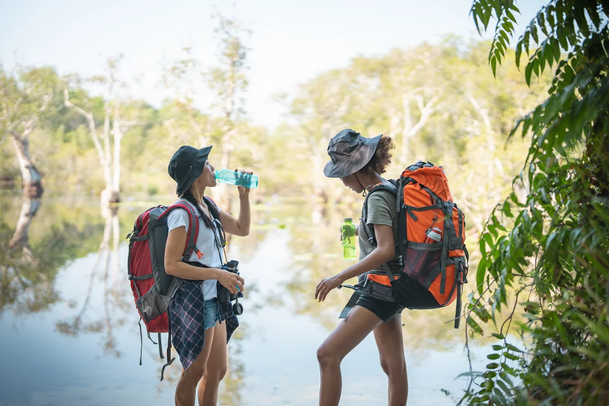 two women hiking