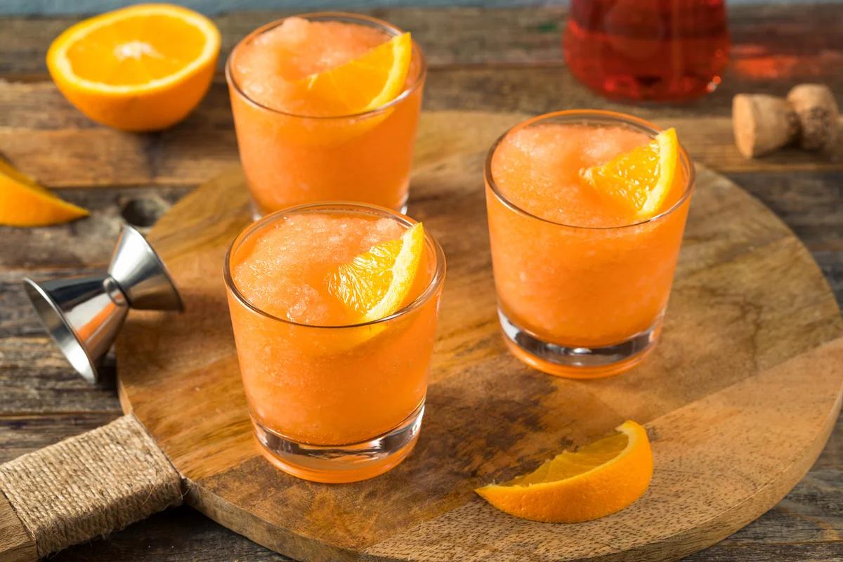 Homemade Frozen Spritz Slushy with an Orange