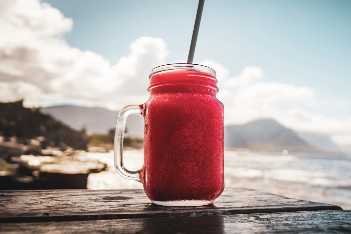 drink on table against sea