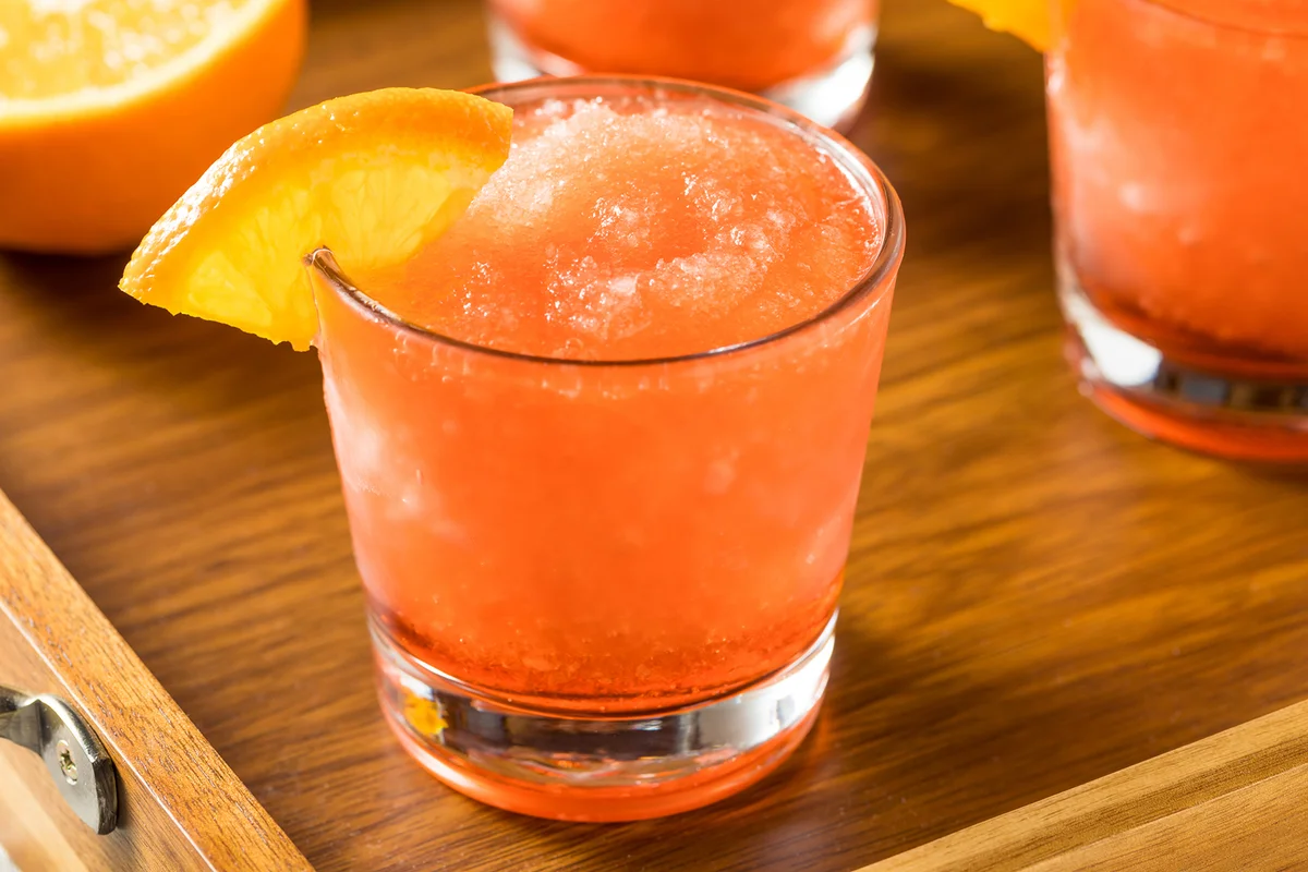 Boozy Frozen Negroni Slushy with Orange and Ice