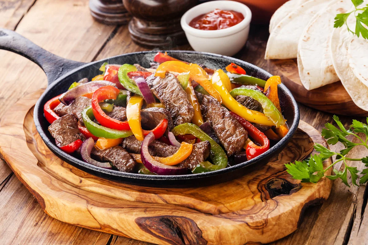 Beef Fajitas with colorful bell peppers