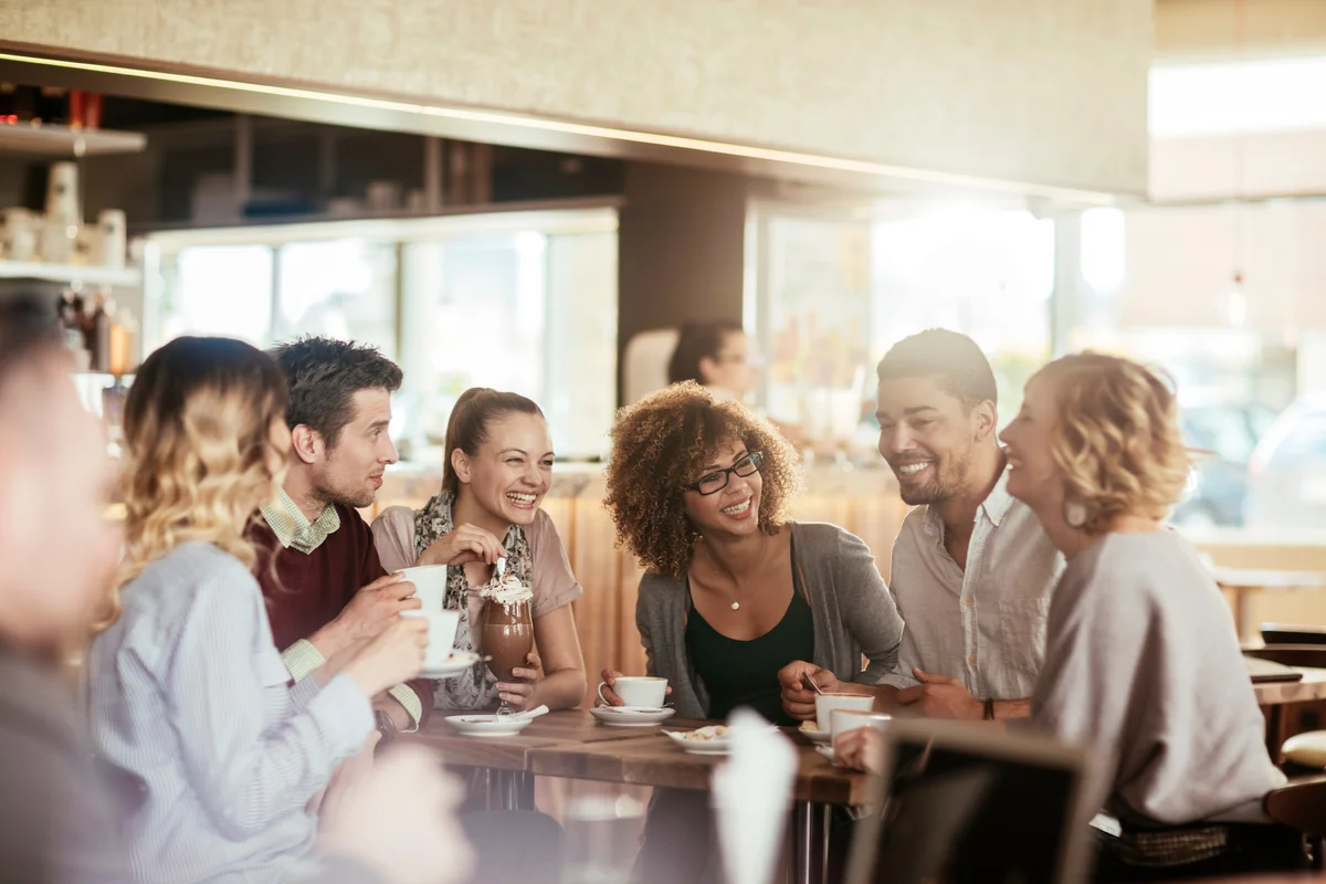 30 something friends having coffee