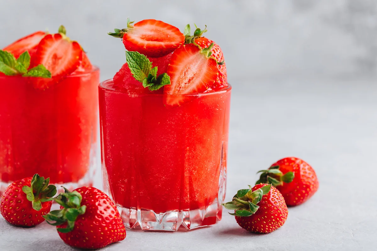 Fresh strawberry rhubarb and watermelon granita with mint