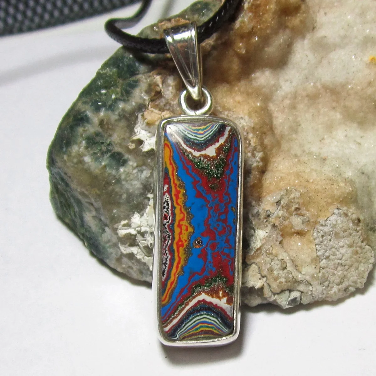 Fordite, 1950's Fordite Necklace Pendant in sterling silver