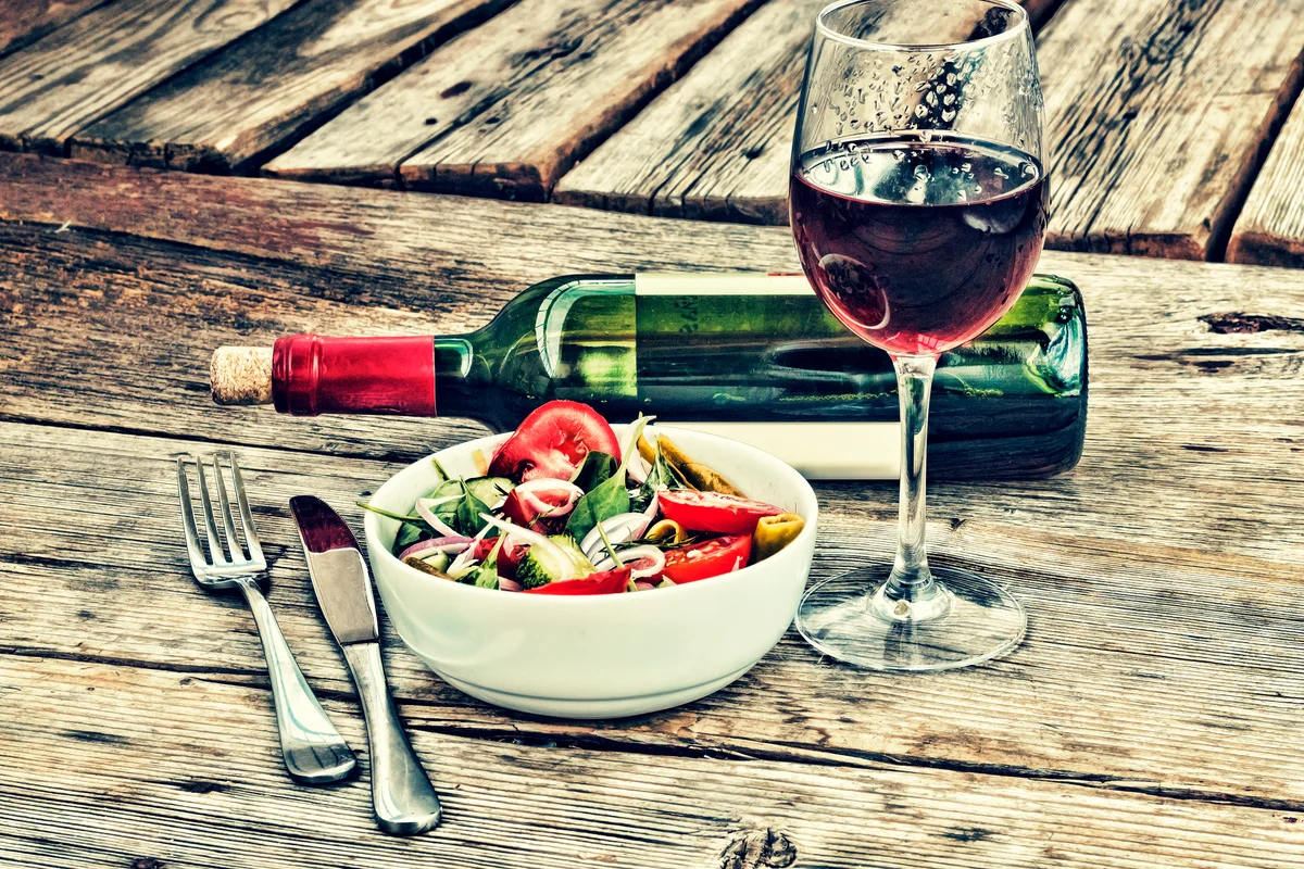 wine and salad