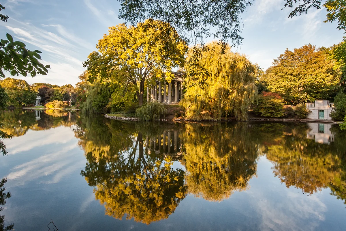 Reflective lake at Graceland Cemetery.
