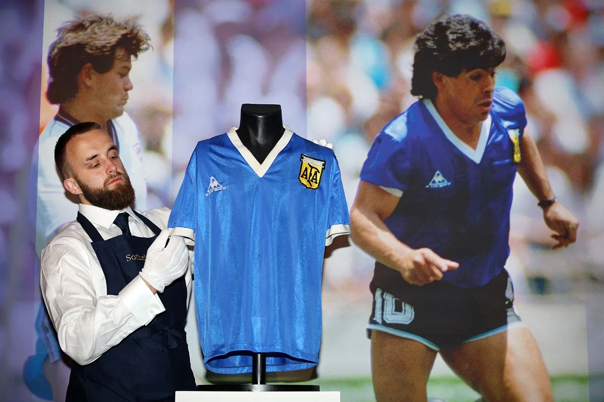 Diego Maradona's football shirt worn during the 1986 World Cup quarter-final match against England