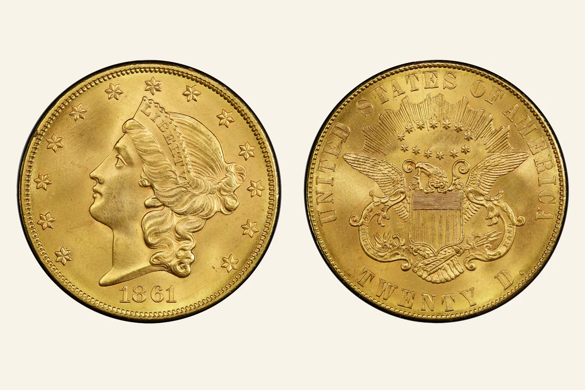 1861 $20 Paquet MS67 PCGS