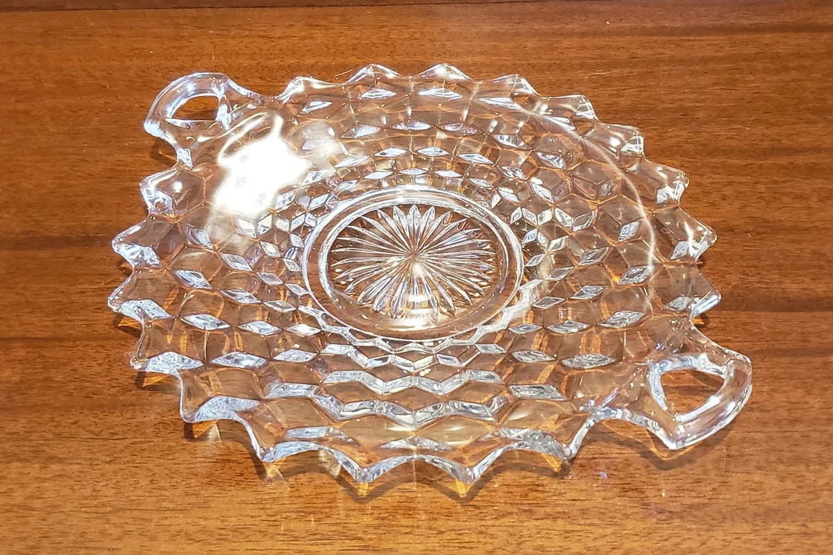 Two Handled Glass Plate in the Clear American Pattern