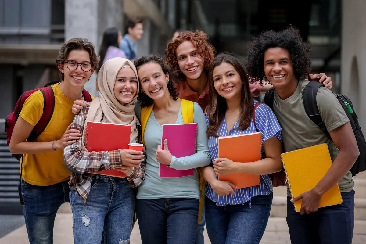 Multi-ethnic group of Latin American college students smiling
