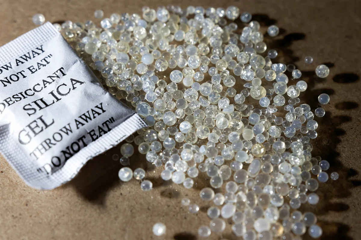 Desiccant silica gel in white paper packaging