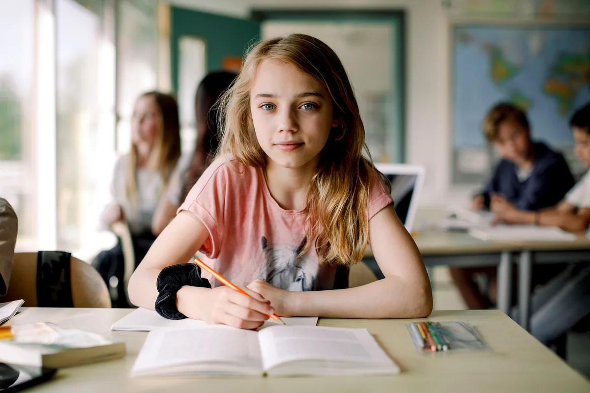 middle school girl in class