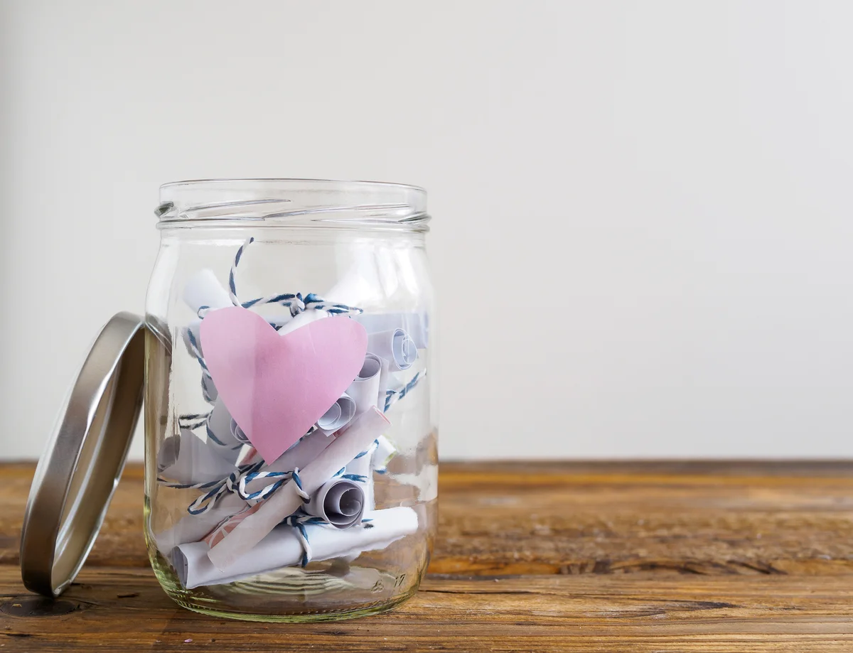 memory jar decorated with heart