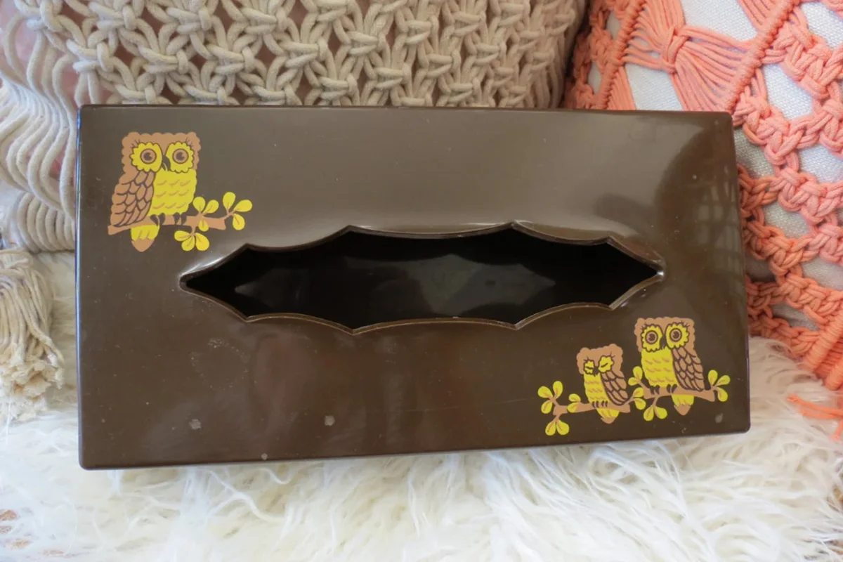 Owl Tissue Box Holder Vintage 70s