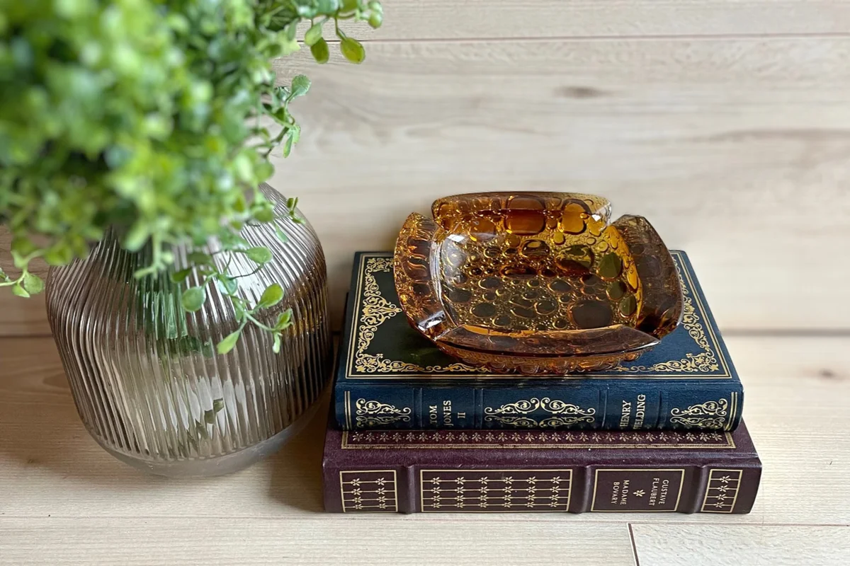 Vintage Ashtray Blenko Amber Bubble Glass