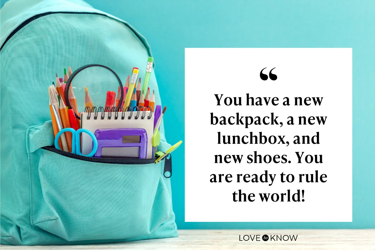 Blue school backpack with different supplies